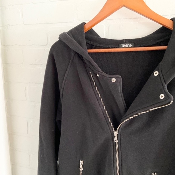 Aritzia TNA Hoodie Perfecto Cotton French Terry Black Silver Zip Pockets Women M - Picture 13 of 14